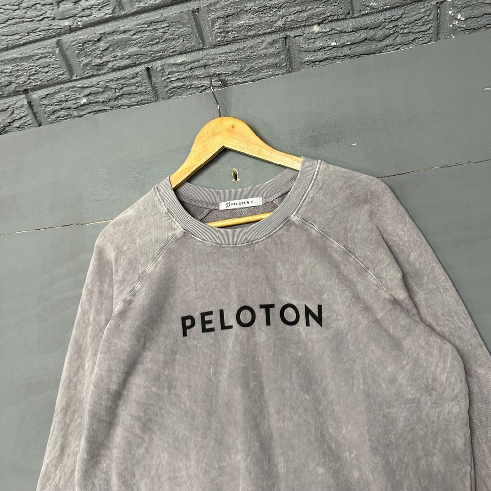 Peloton‎ Mens Small Crewneck Sweatshirt Mineral Wash Raglan Logo Pullover Grey